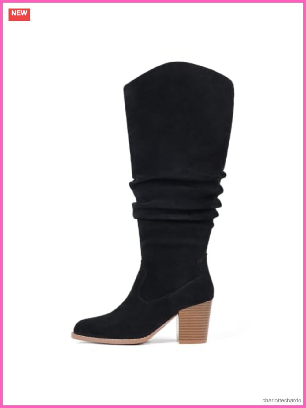 Faux Suede Knee-High Boots Wide Calf Chunky Heel Tall Slouch Boots